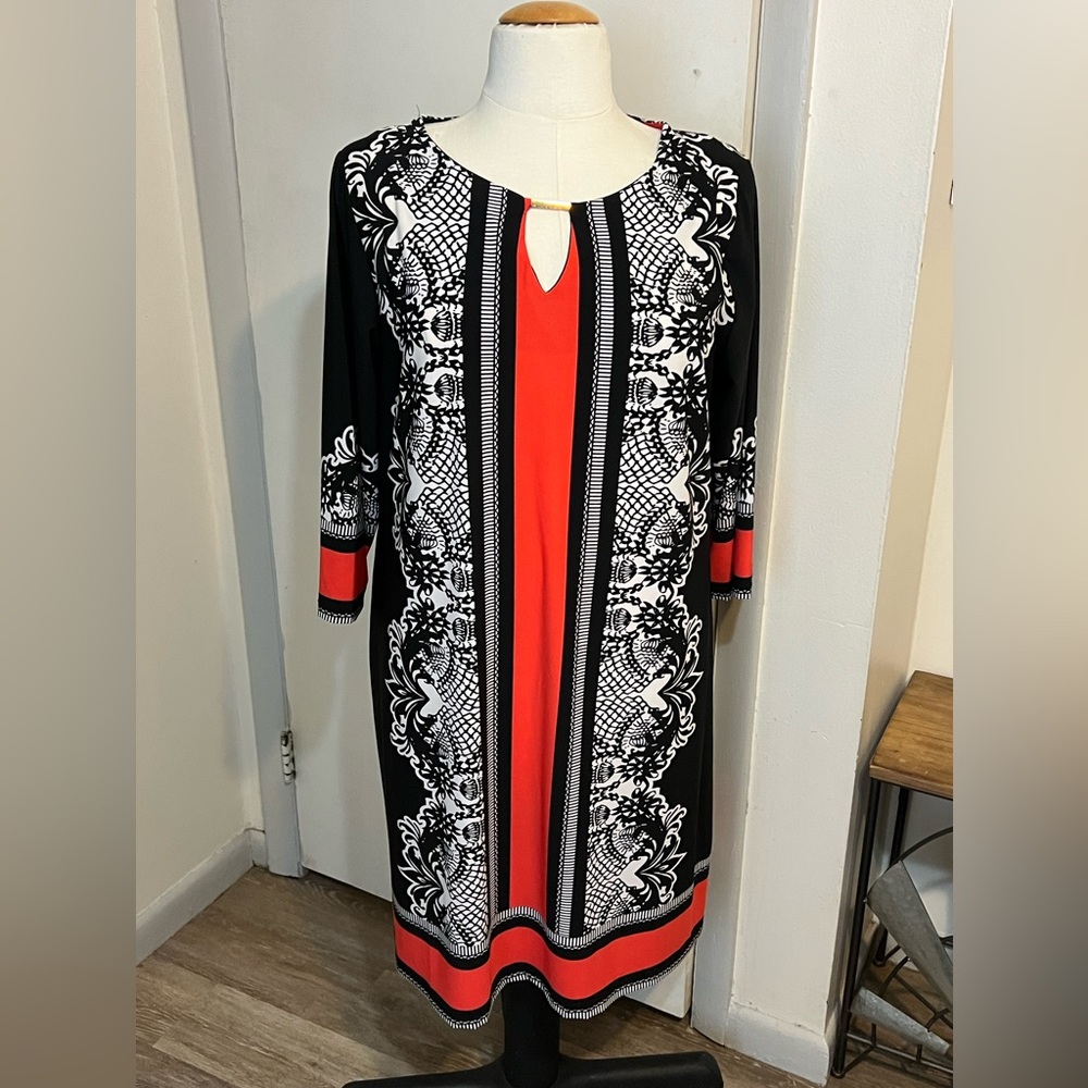 Haani Women’s Short Black, White, & Orange Dress